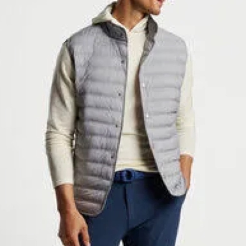 Peter Millar Gray Puffer Vest Size Medium Jacket Quilted Button Up Light Golfer